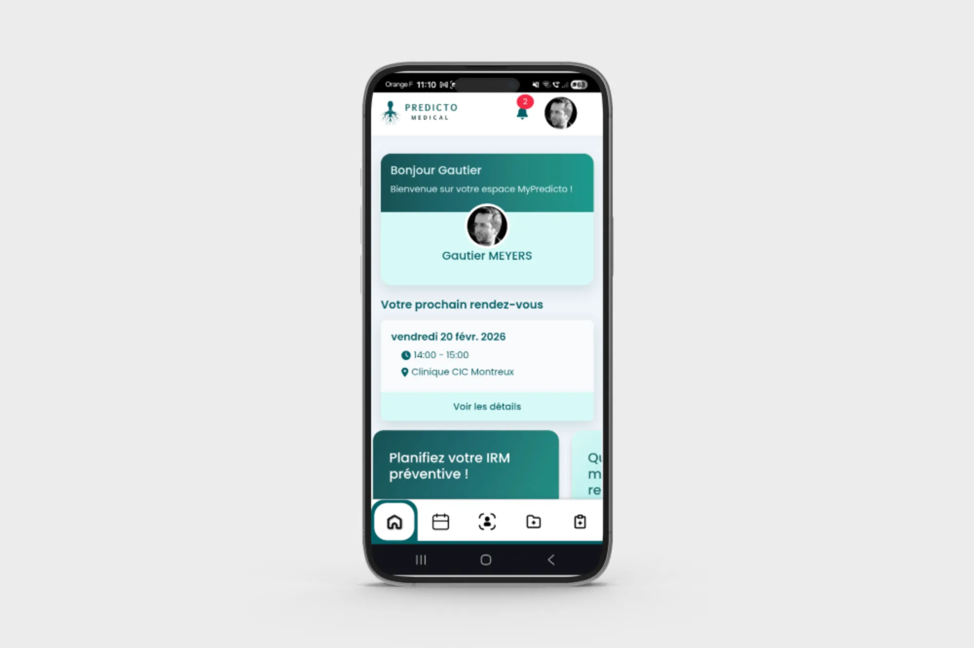 Capture d'écran du parcours patient Predicto Medical - De l'examen aux résultats digitaux